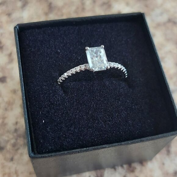 1 Carat Ice Cut Rectangular Moissanite 925 Silver Engagement Wedding Ring - Picture 2 of 13